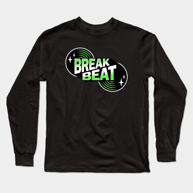 BREAKBEAT  - Retro Vinyl (Green) Long Sleeve T-Shirt by DISCOTHREADZ 